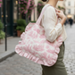 The small ruffled tote bag is 100% customizable.