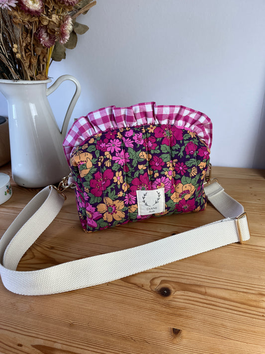 Colette sherpa shoulder bag in pink tulips - in stock