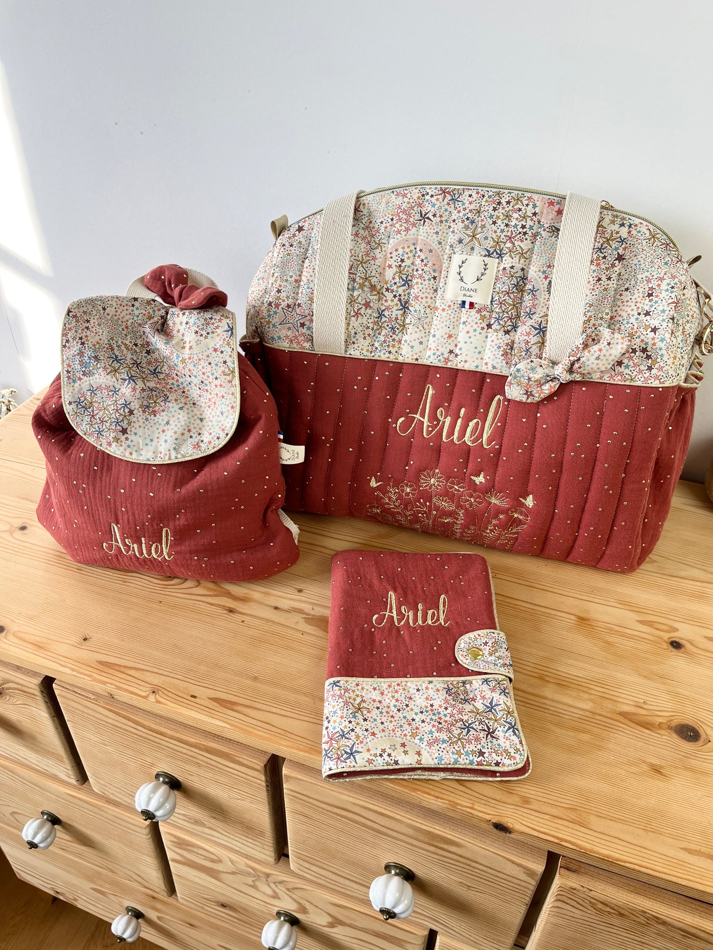 Eglantine set: diaper bag, notebook cover and backpack 