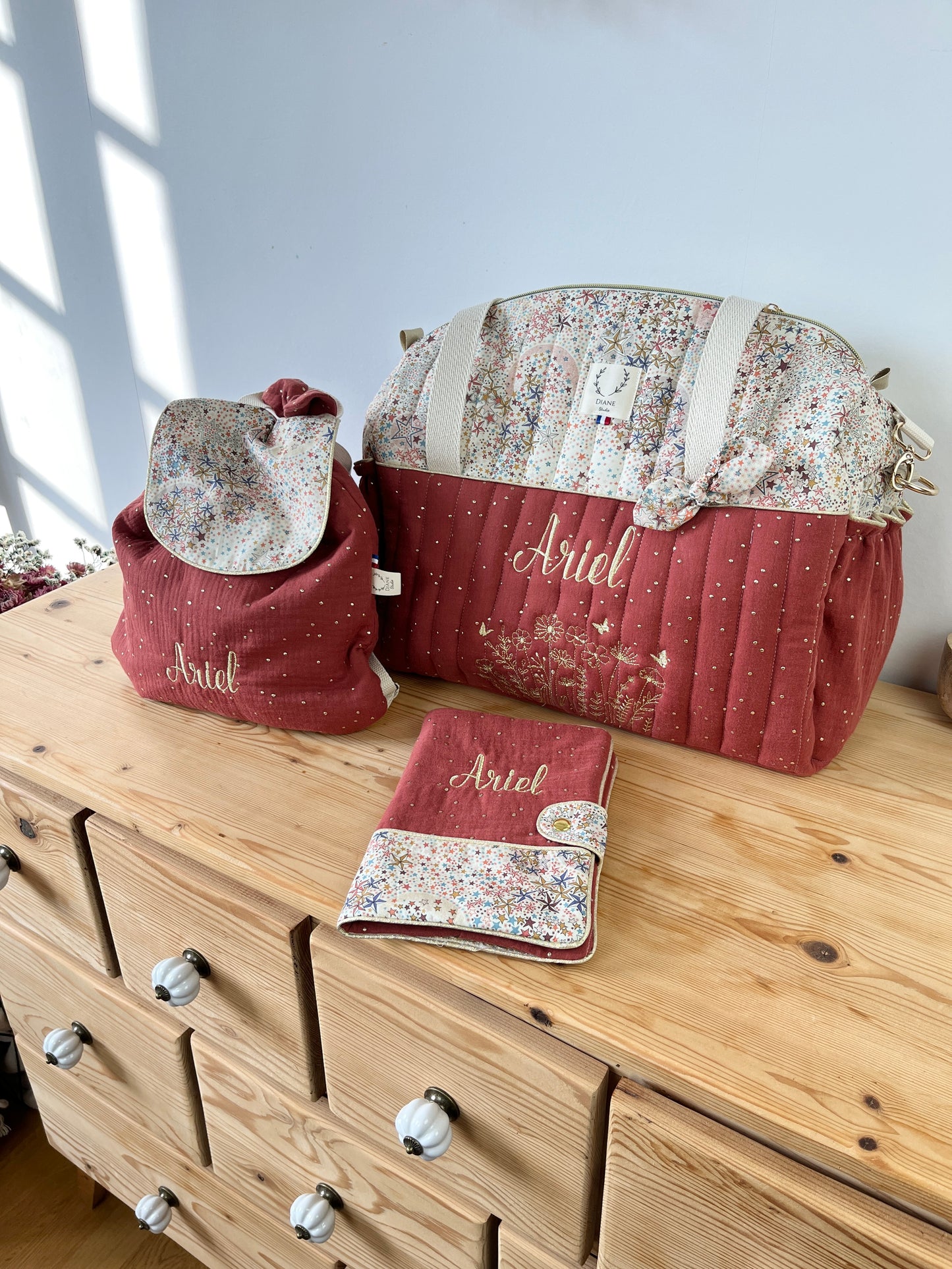 Eglantine set: diaper bag, notebook cover and backpack 