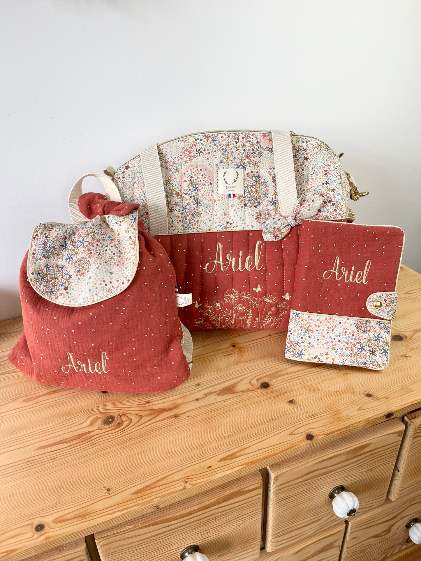 Eglantine set: diaper bag, notebook cover and backpack 