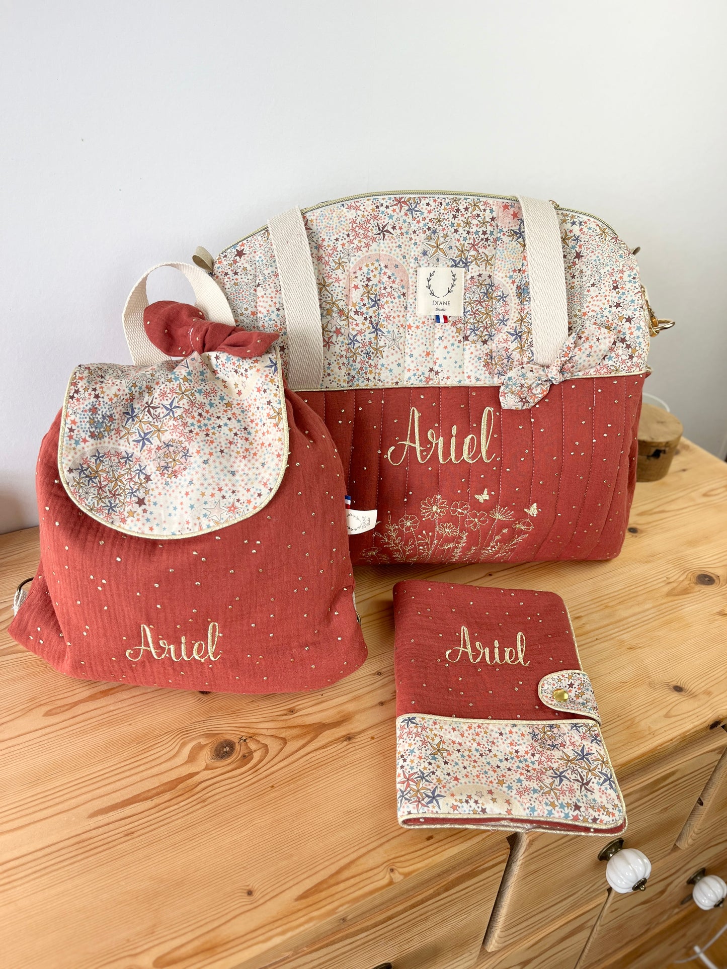 Eglantine set: diaper bag, notebook cover and backpack 
