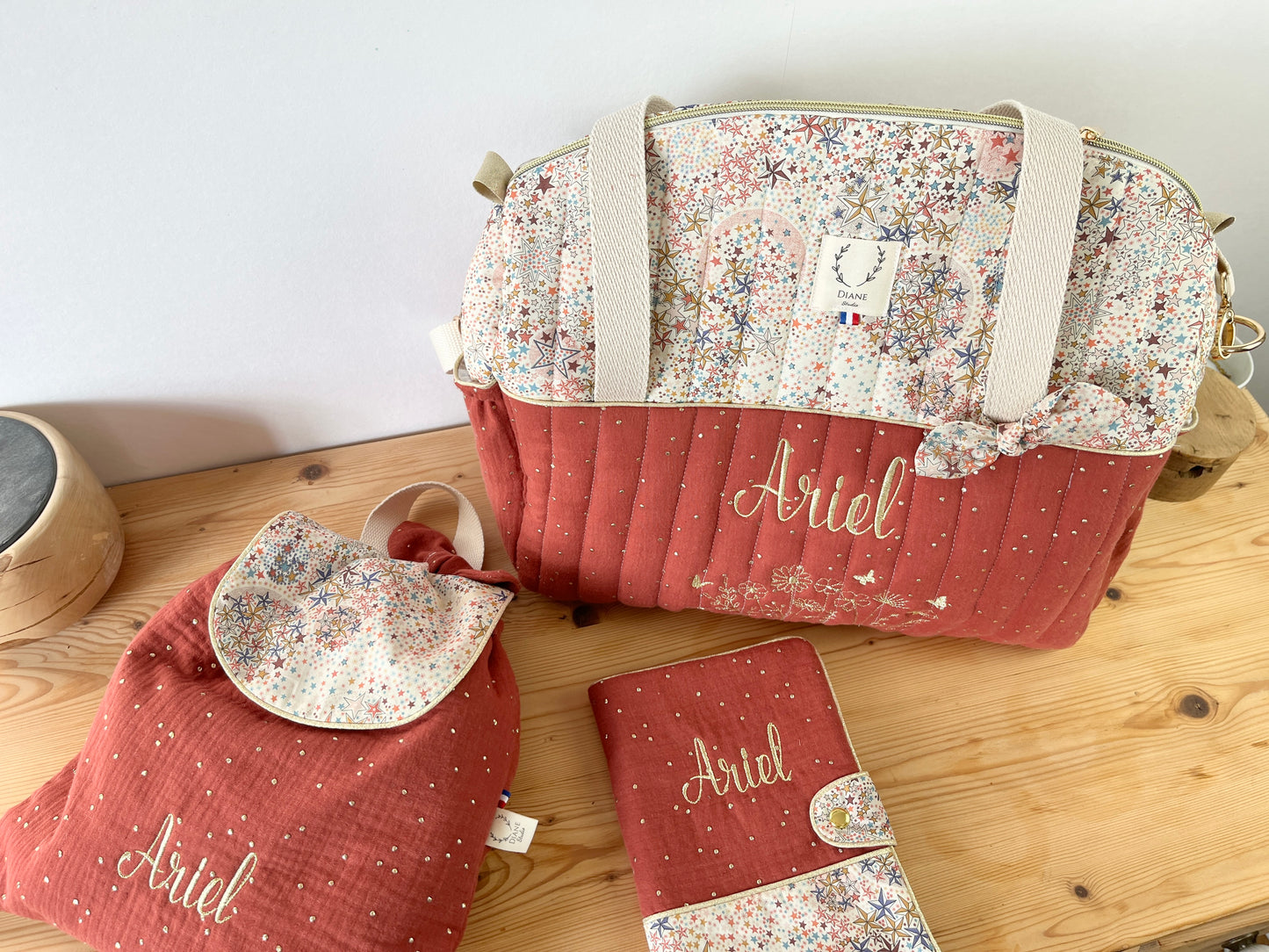 Eglantine set: diaper bag, notebook cover and backpack 