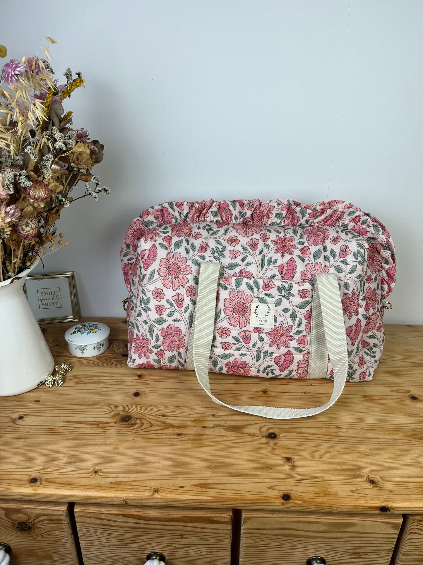 Ruffled bag and pouch set - made to order