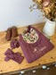 Ensemble : sac Eglantine initiale fleurie, bandeau et chouchou