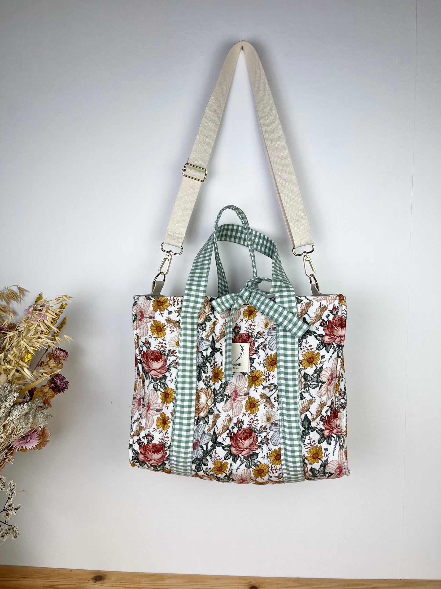 The Aurore bag in vintage gauze and sage gingham