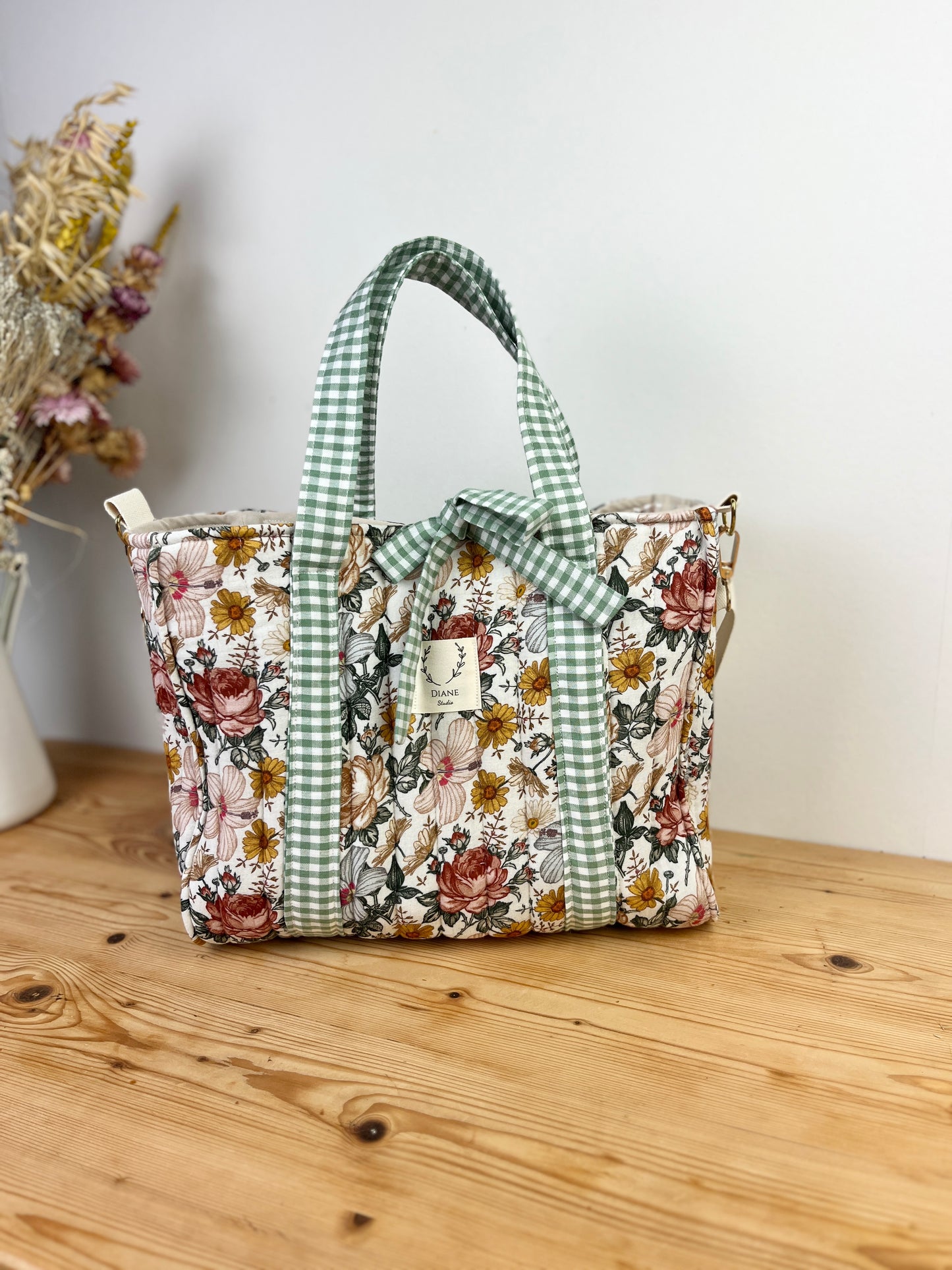The Aurore bag in vintage gauze and sage gingham