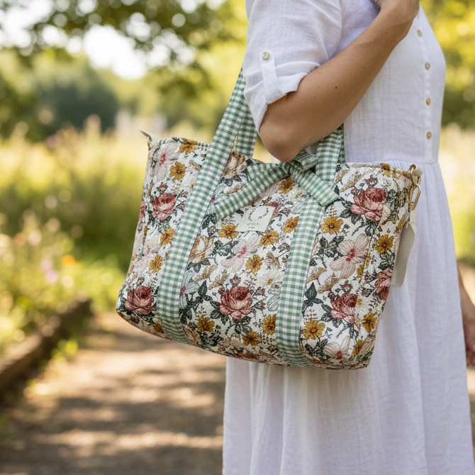 The Aurore bag in vintage gauze and sage gingham