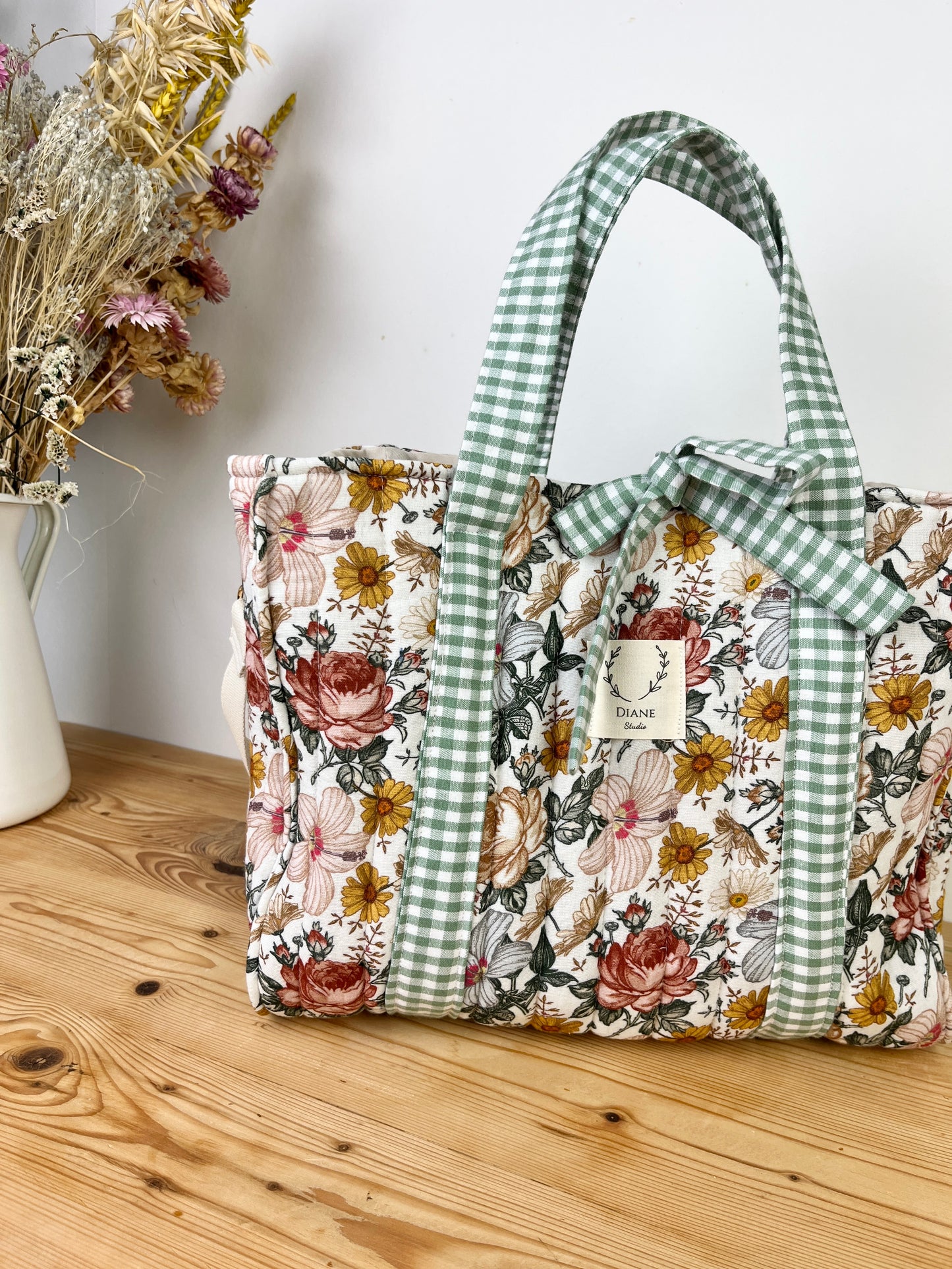 The Aurore bag in vintage gauze and sage gingham