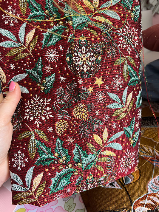 Coupon 75x50cm cm Jacquard feuilles et houx