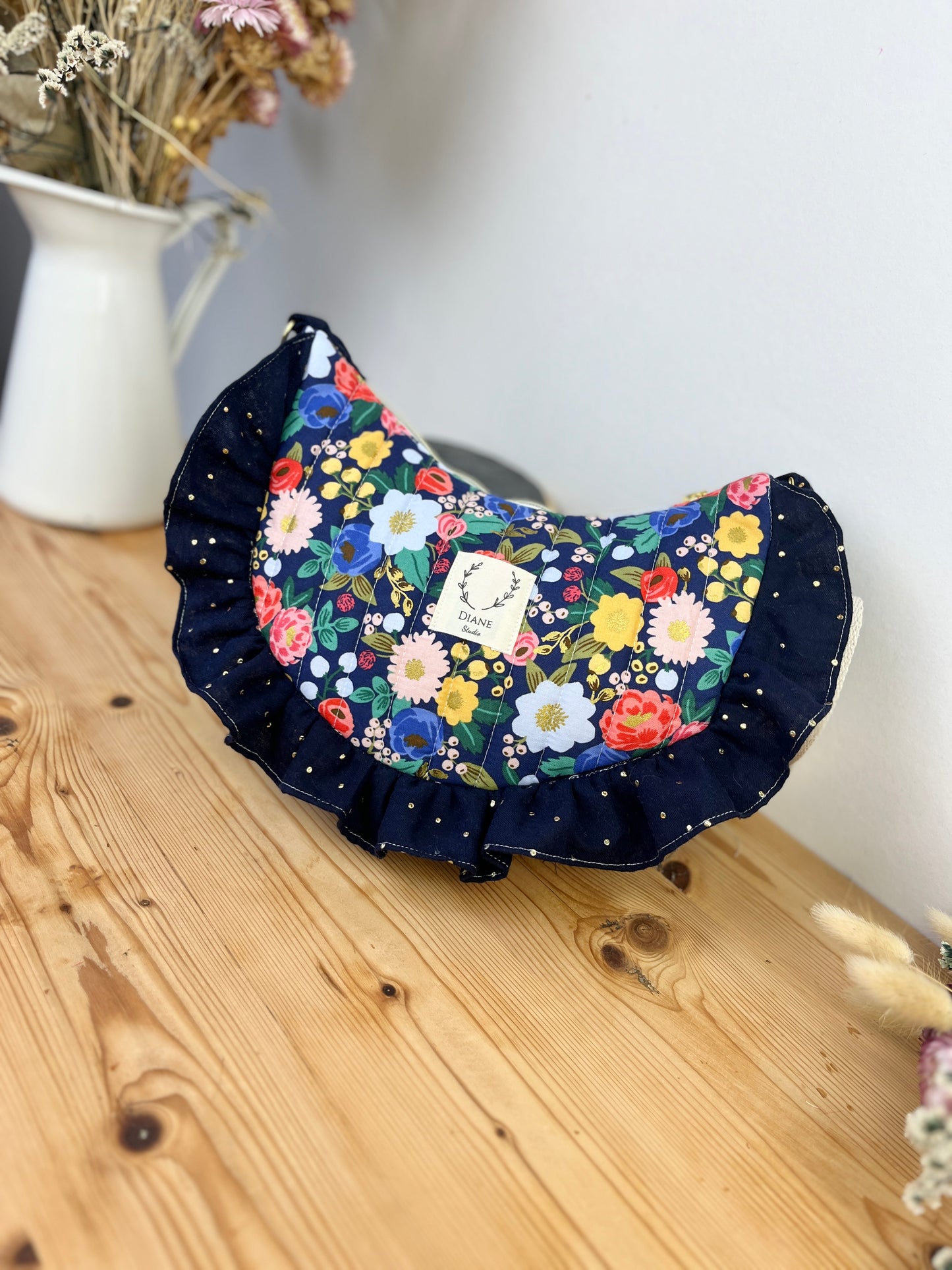 Milan the vintage quilted croissant bag garden blue