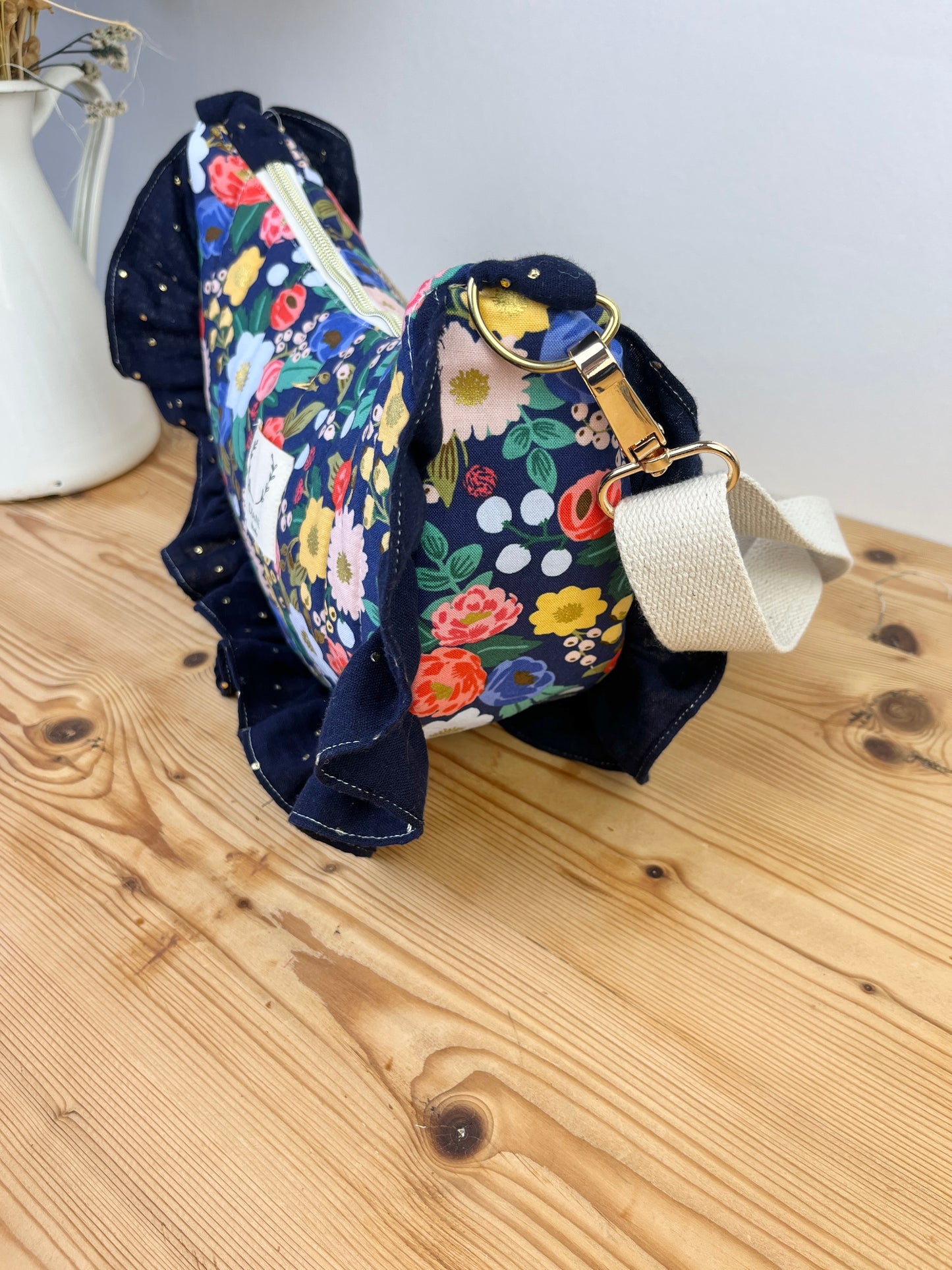 Milan the vintage quilted croissant bag garden blue