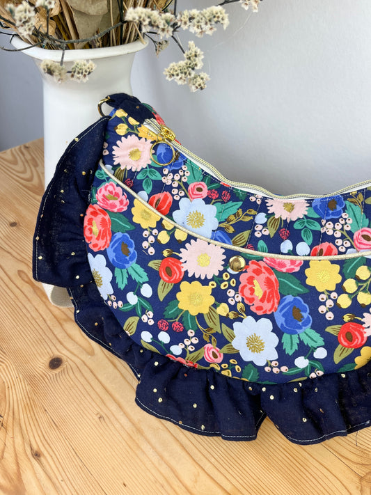 Sac Milan vintage garden blue - bleu nuit - sur commande