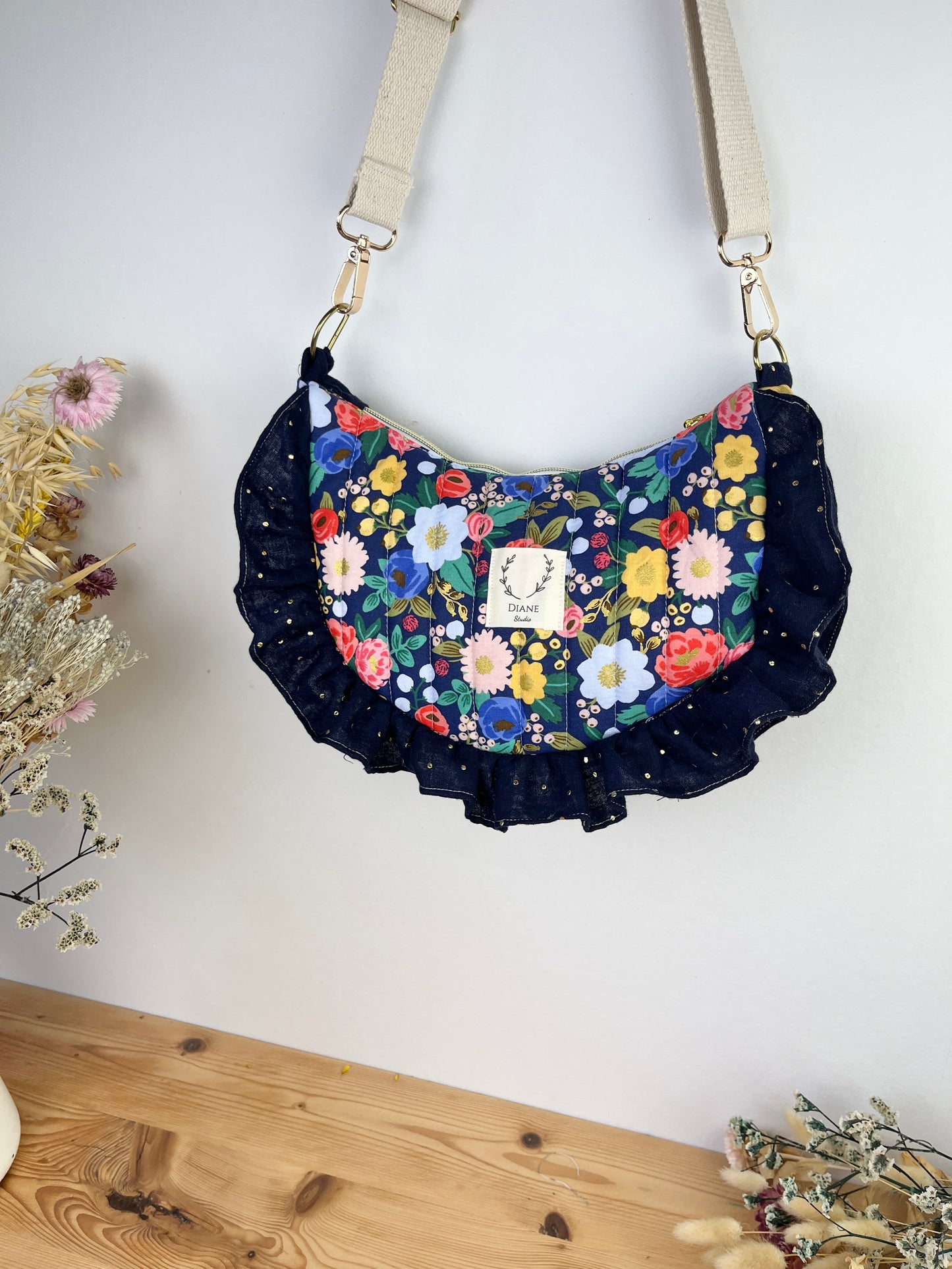 Milan the vintage quilted croissant bag garden blue