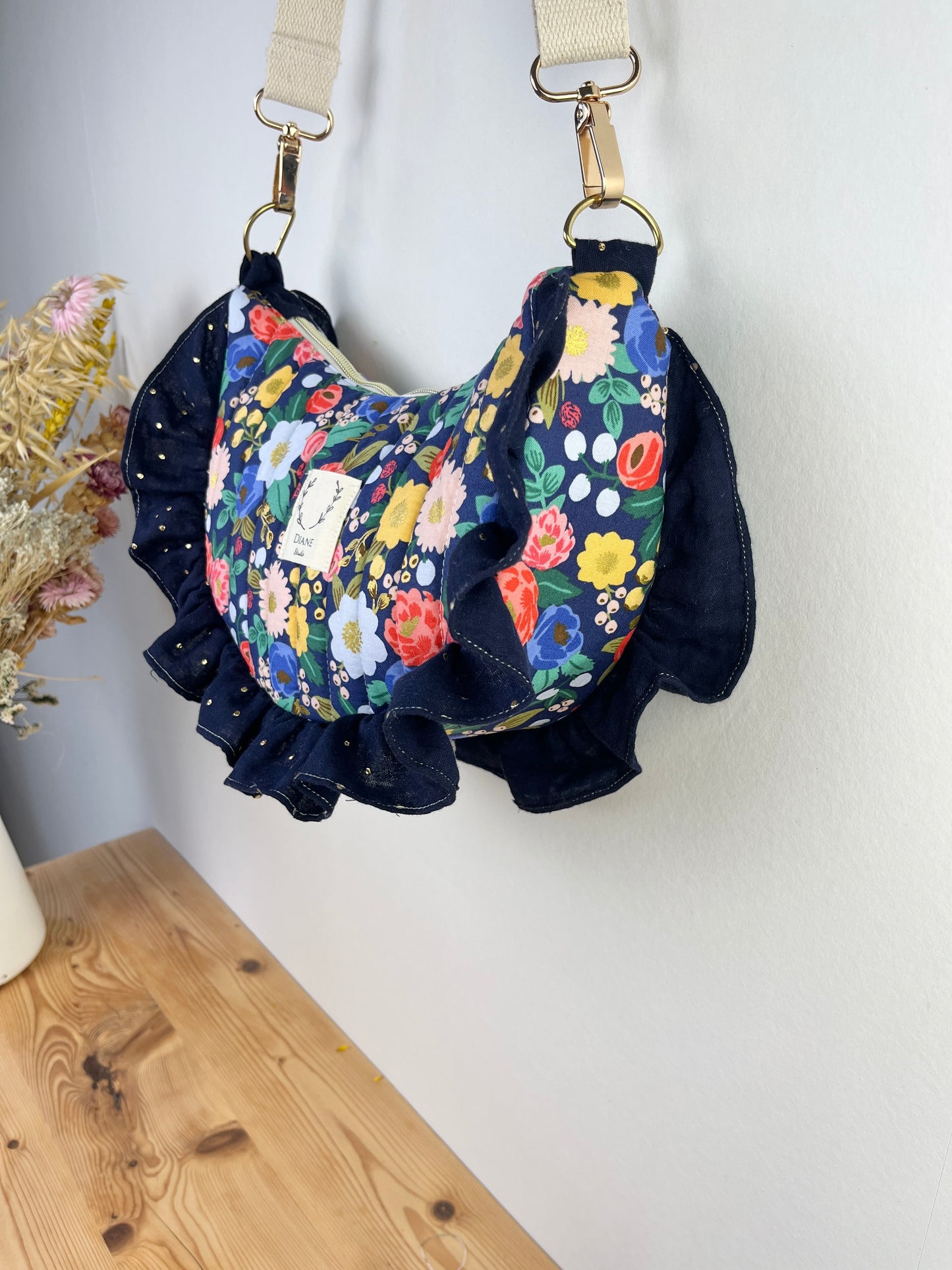 Milan the vintage quilted croissant bag garden blue
