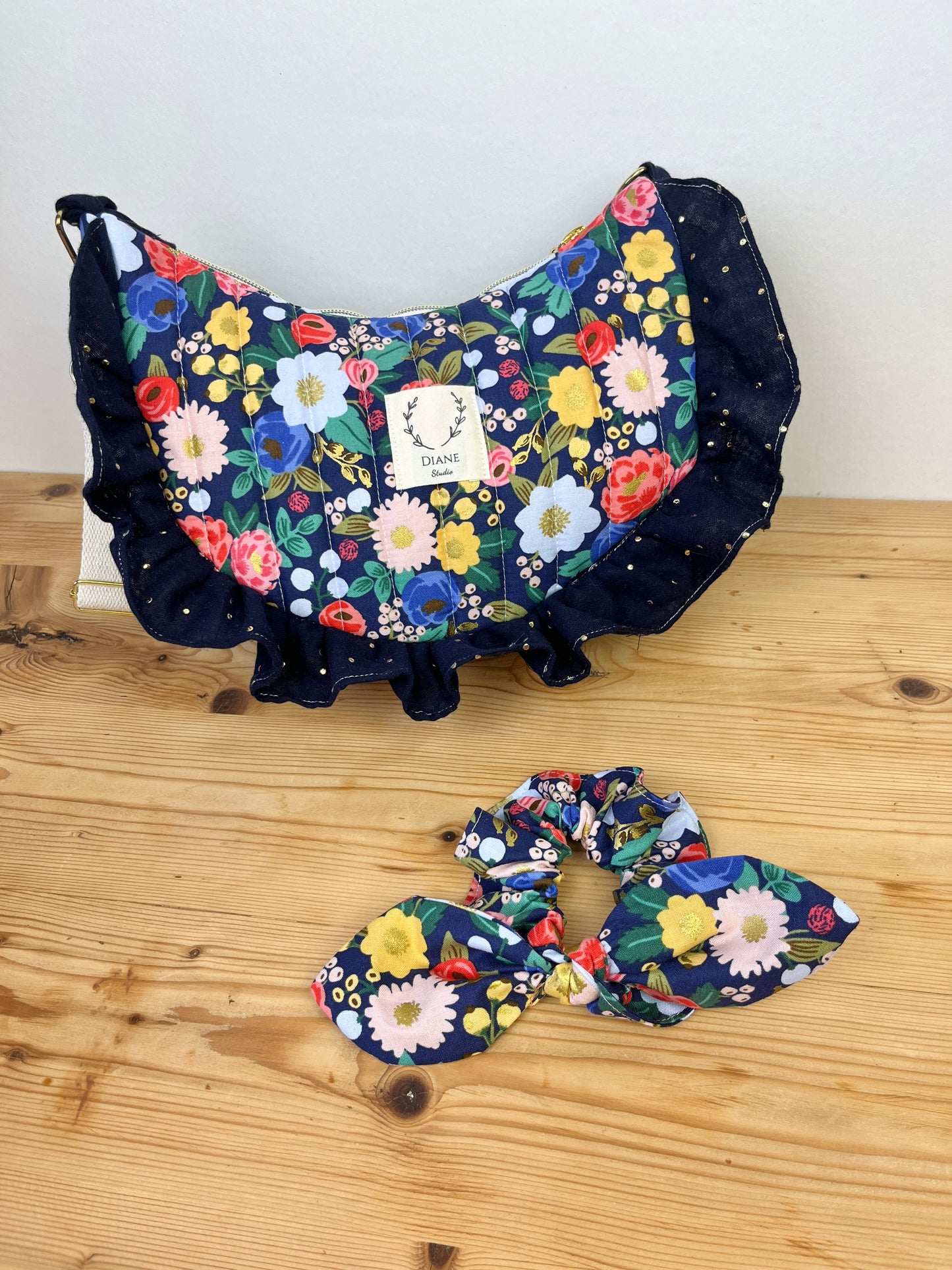 Milan the vintage quilted croissant bag garden blue