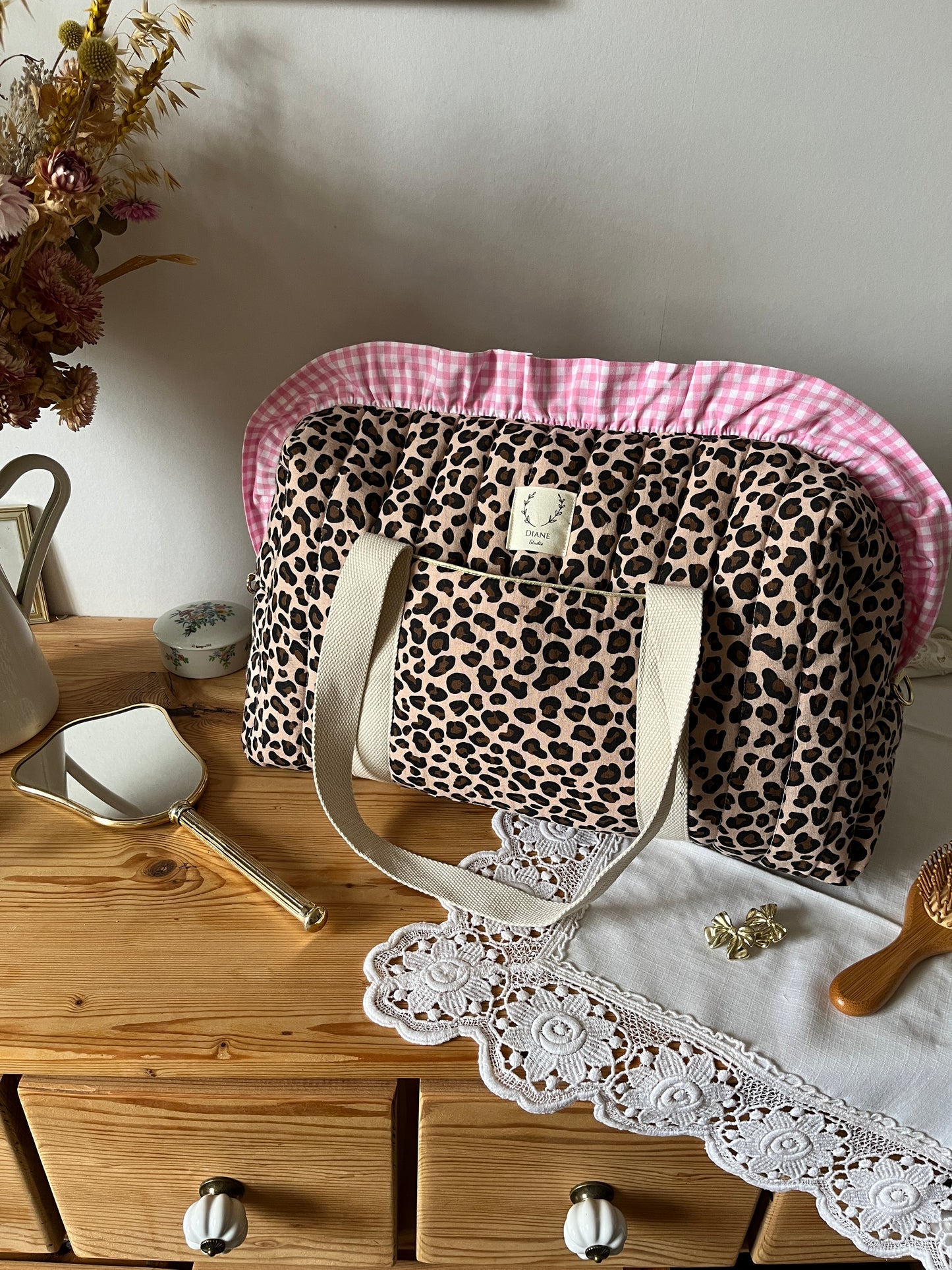 Ruffled bag and pouch set - made to order