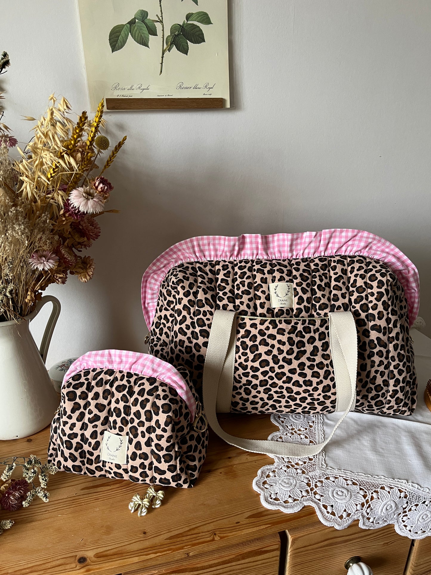 Ruffled bag and pouch set - made to order