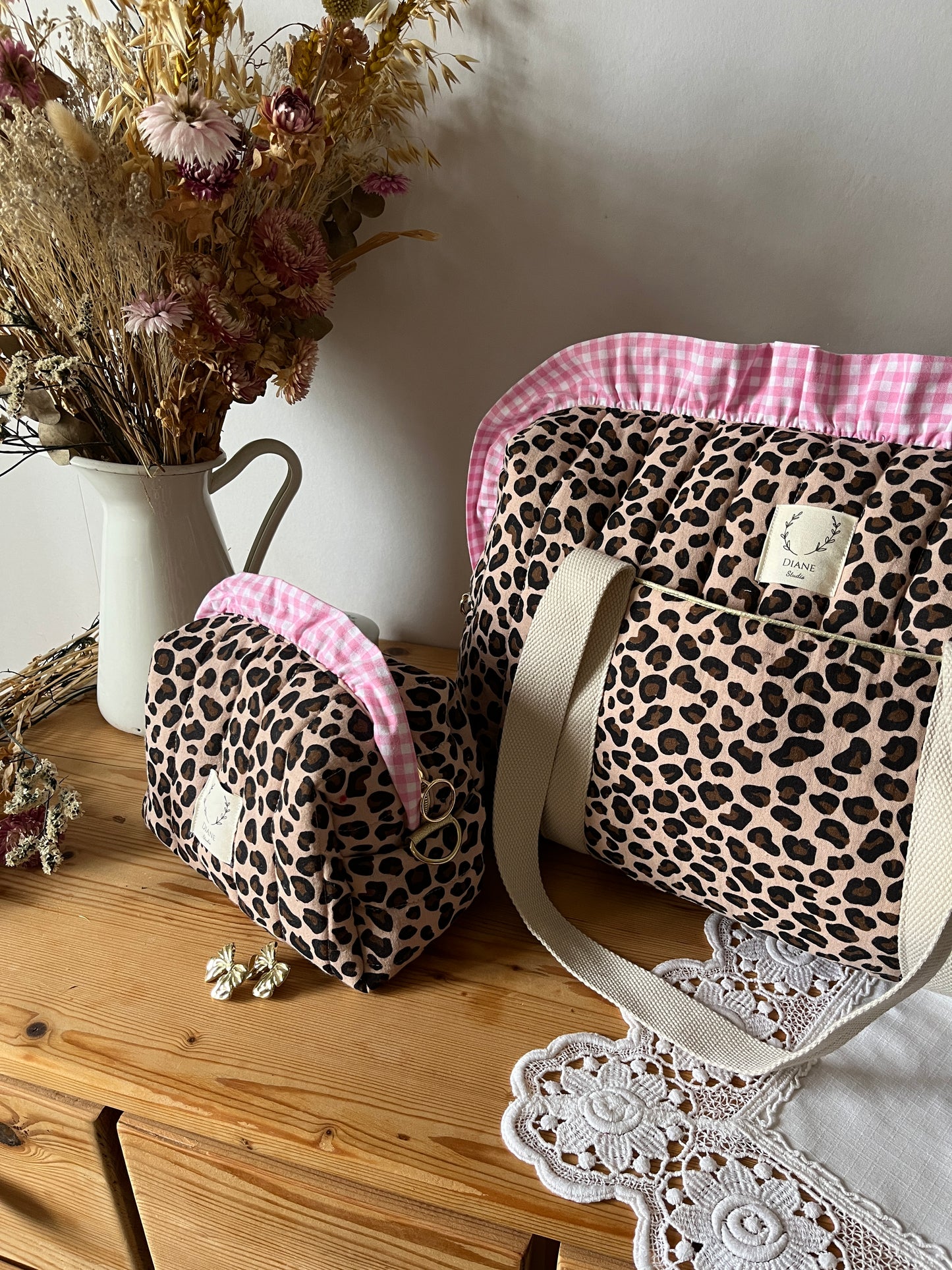 Ruffled bag and pouch set - made to order