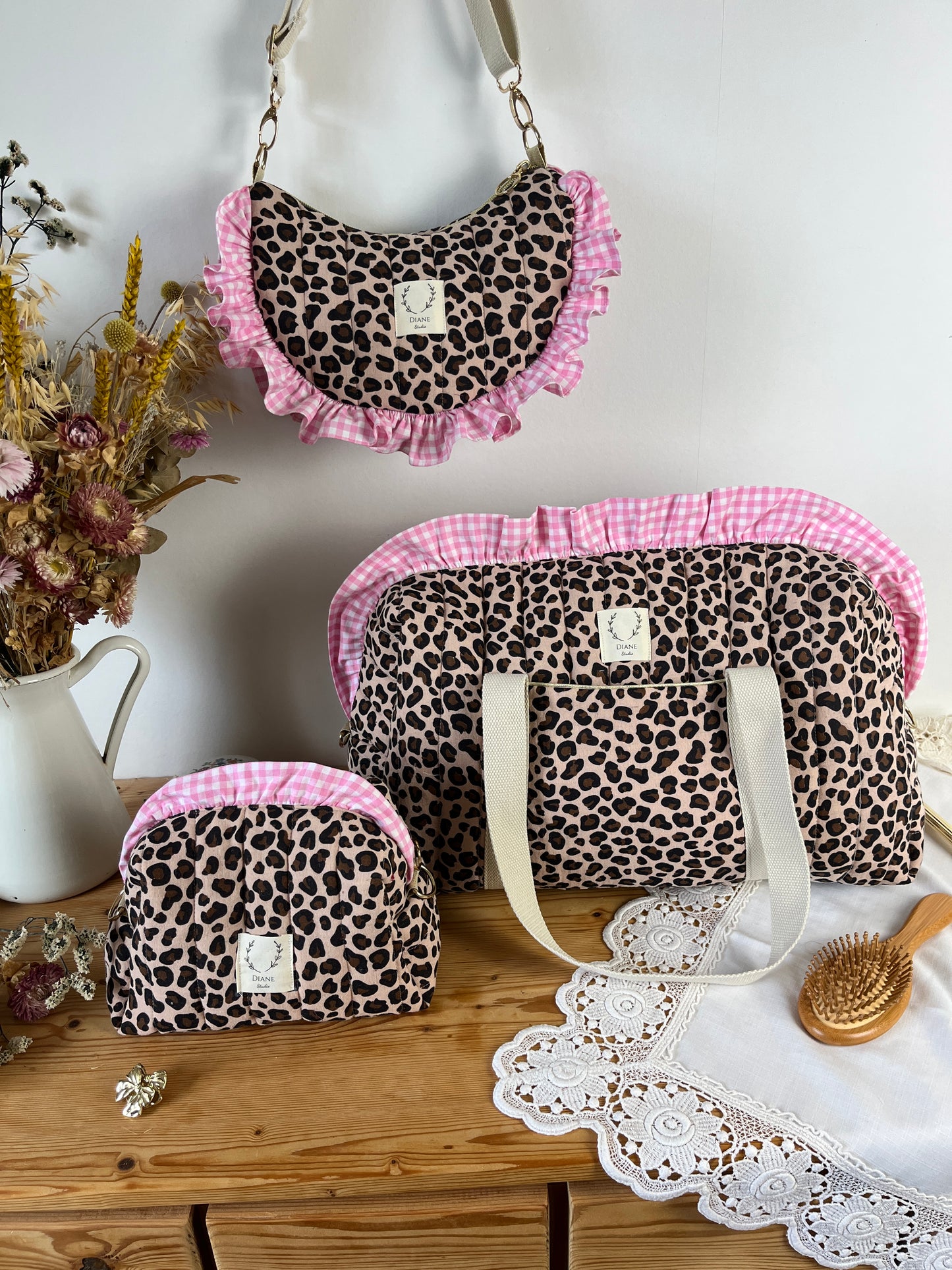 Ruffled bag and pouch set - made to order