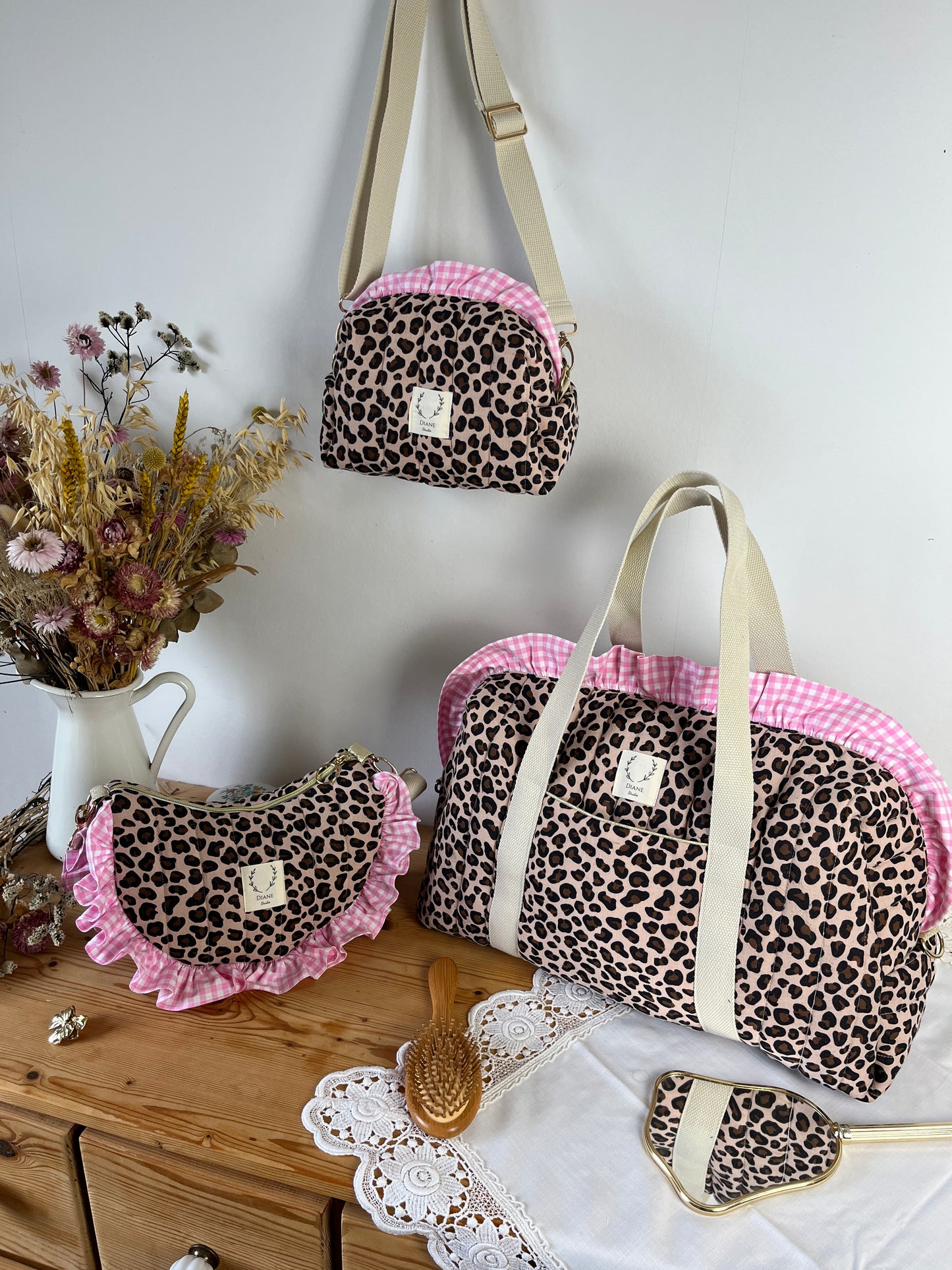 Ruffled bag and pouch set - made to order