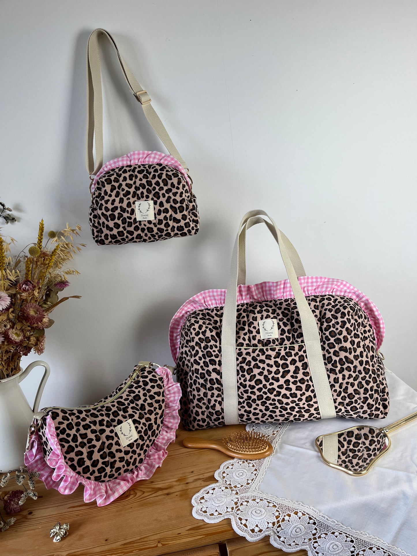 Ruffled bag and pouch set - made to order