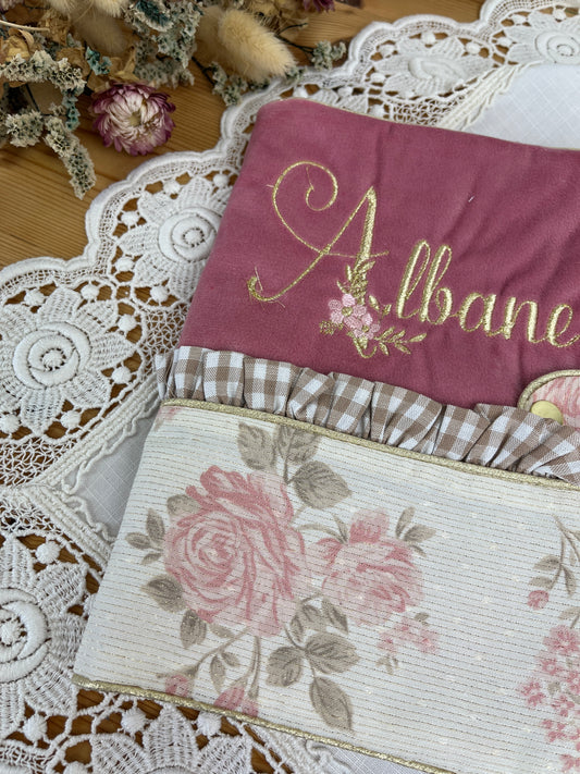 Mahé le protège carnet vichy et velours rose volant