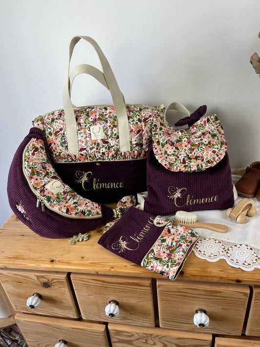 NOUVEAU Ensemble : sac à langer/voyage, protège carnet, sac banane et sac à dos Eglantine