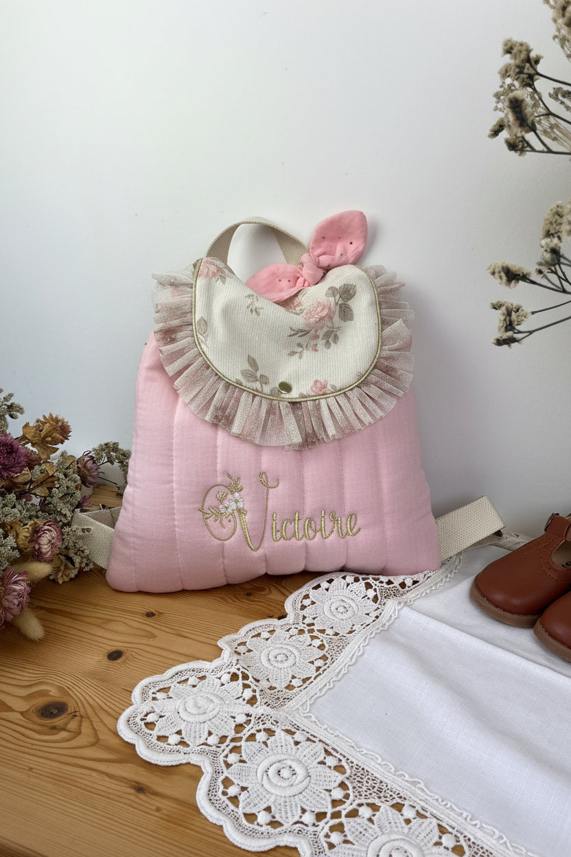 The Eglantine jacquard pink glitter backpack