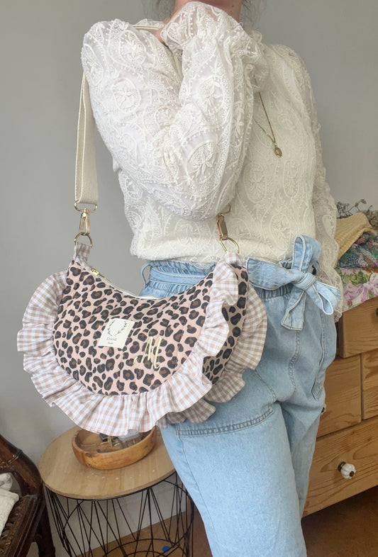 Sac Milan  léopard et vichy beige - sur commande