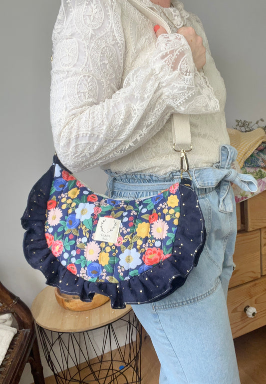 Sac Milan vintage garden blue - bleu nuit - sur commande