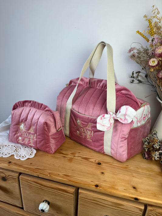 Ensemble: sac Louison, protège carnet et trousse Colette initiale dentelle personnalisable