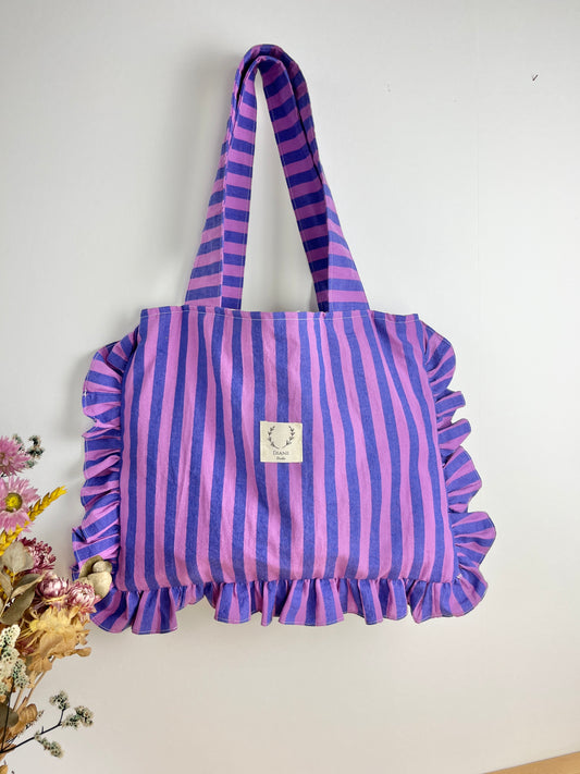 Le petit tote bag rayé violet bleu - pré commande