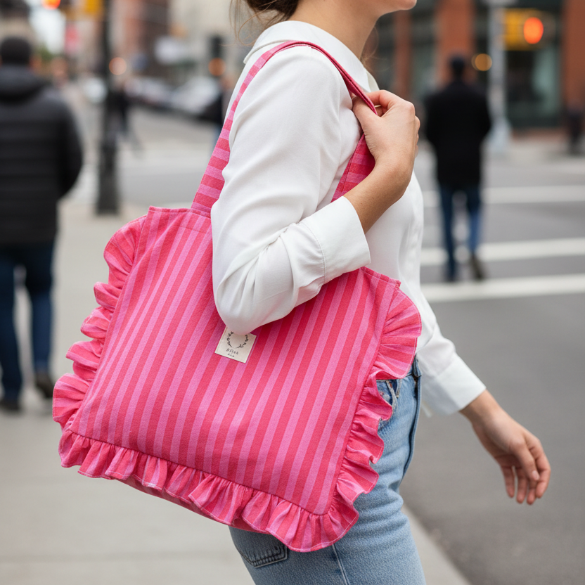 The small pink and red striped tote bag - pre-order