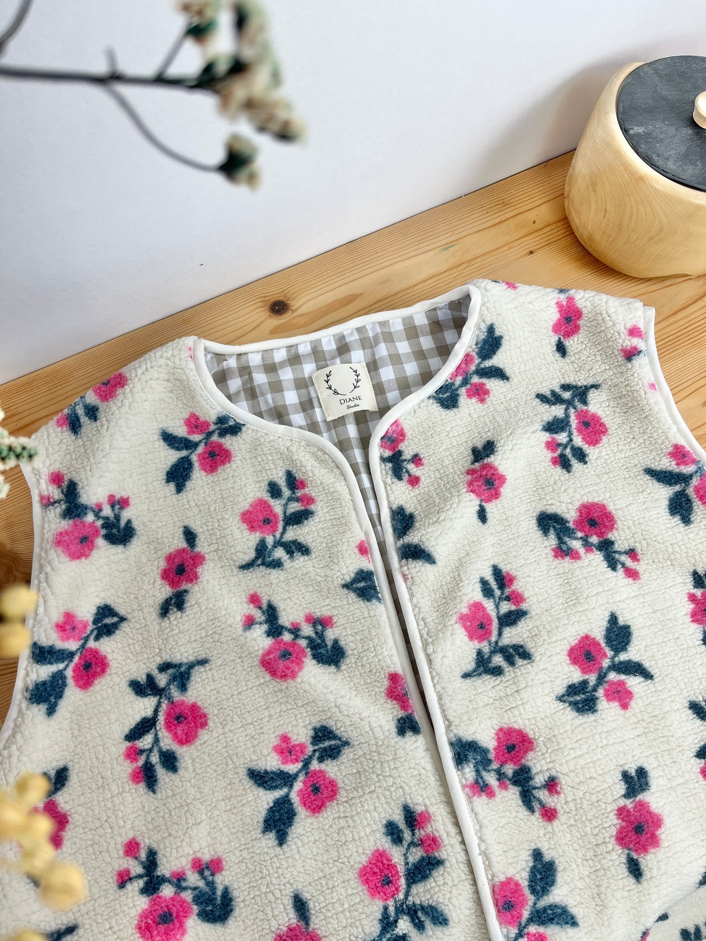 Coraliane floral cardigan with cream gingham trim - made to order