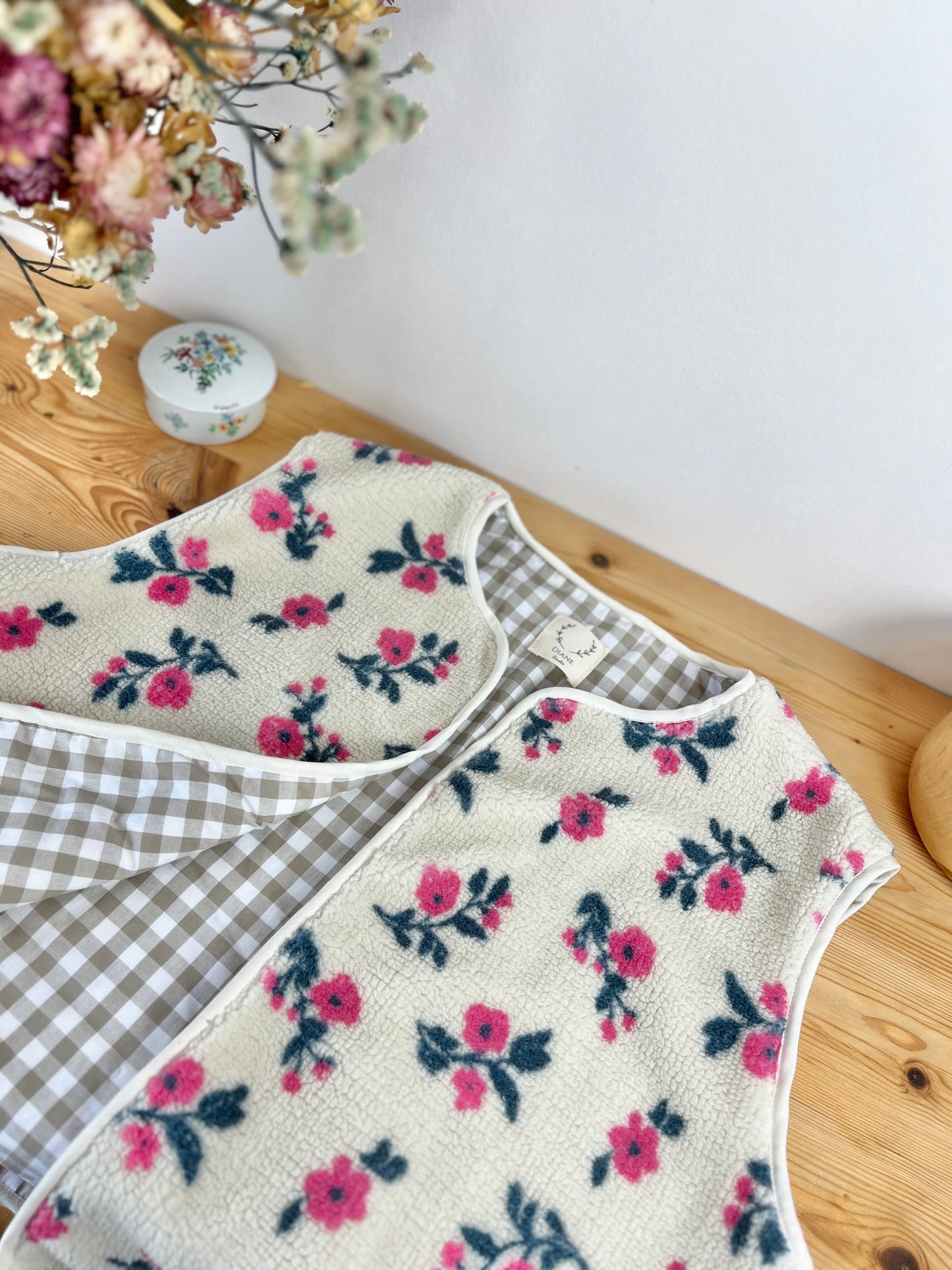 Coraliane floral cardigan with cream gingham trim - made to order