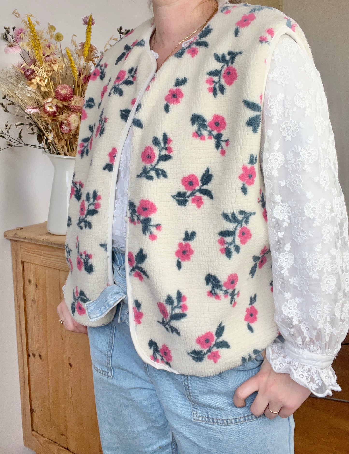 Coraliane floral cardigan with cream gingham trim - made to order