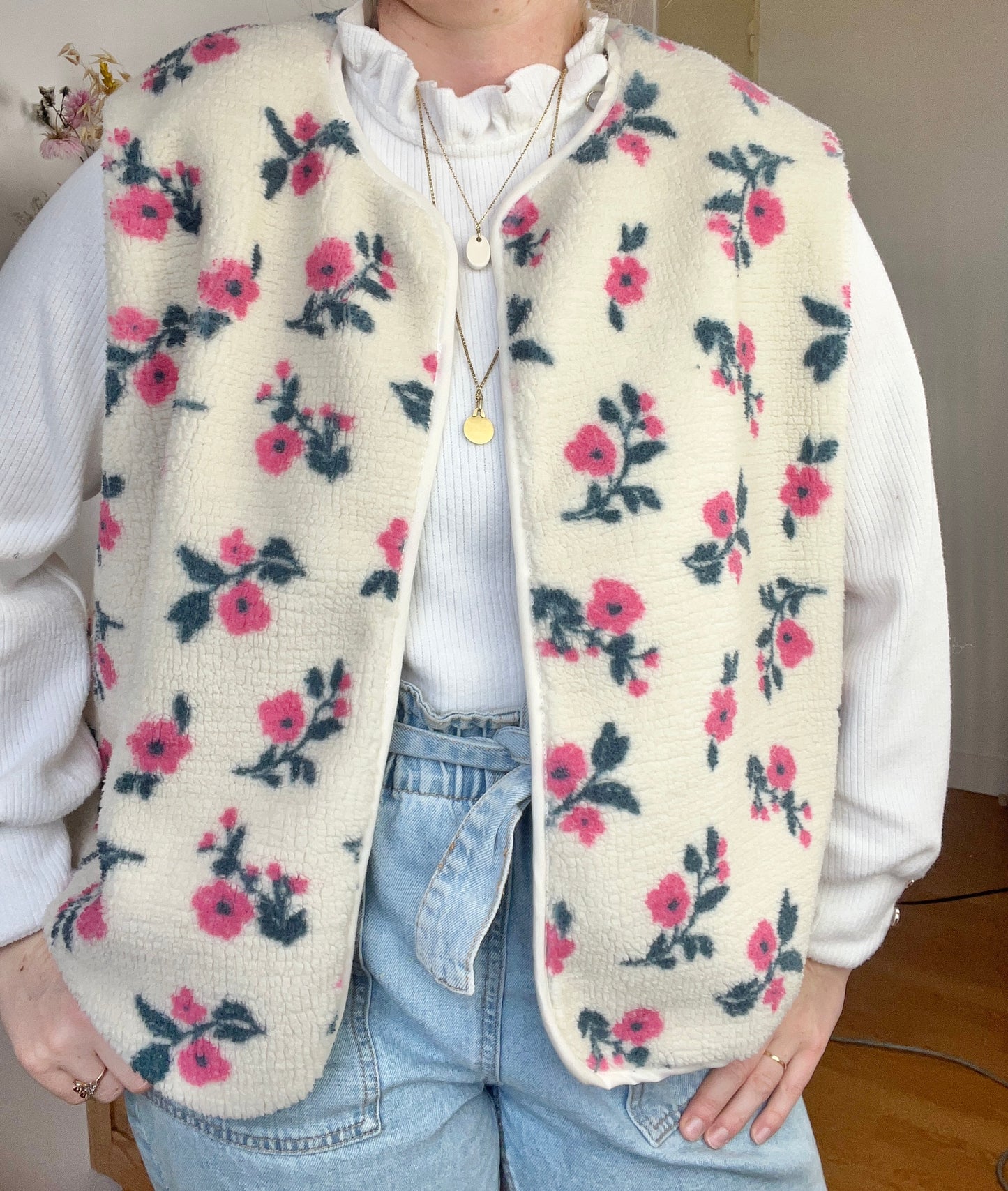 Coraliane floral cardigan with cream gingham trim - made to order