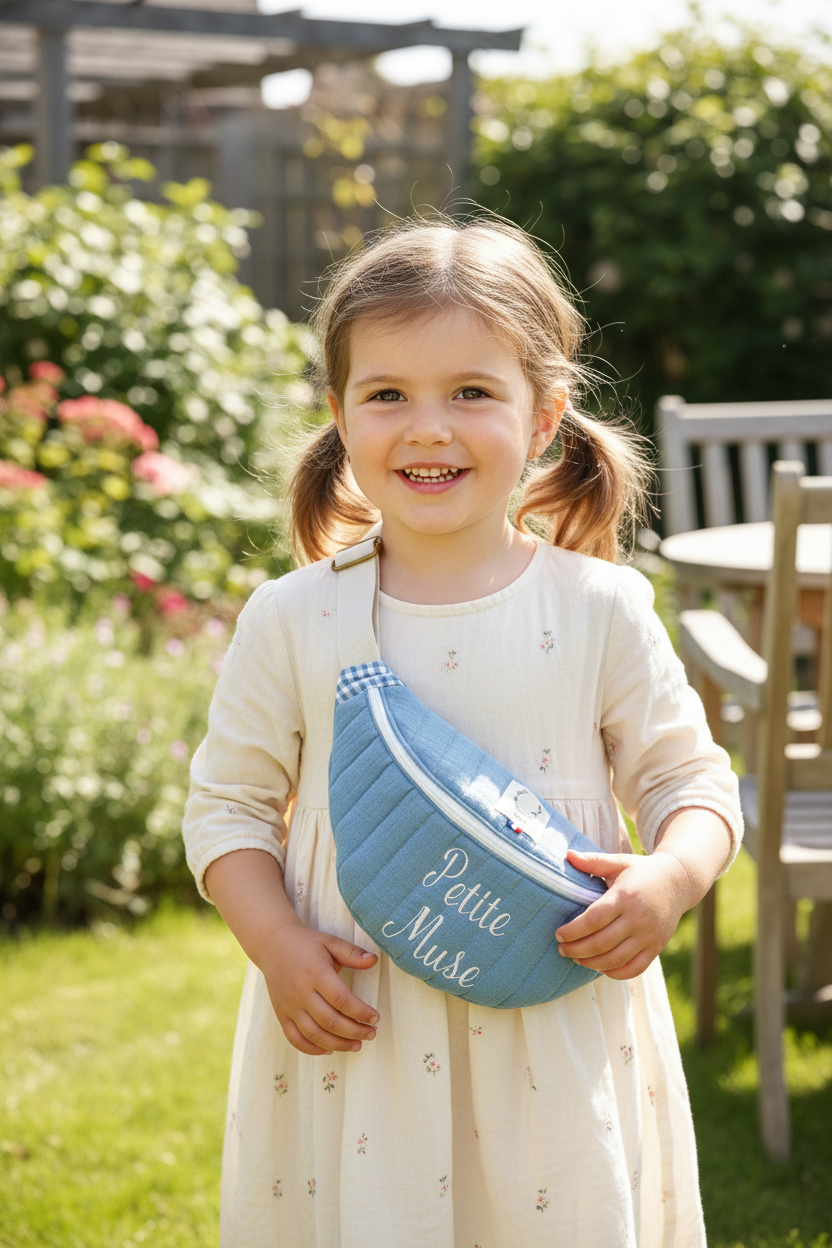 Roxane the children's fanny pack in sky blue gauze