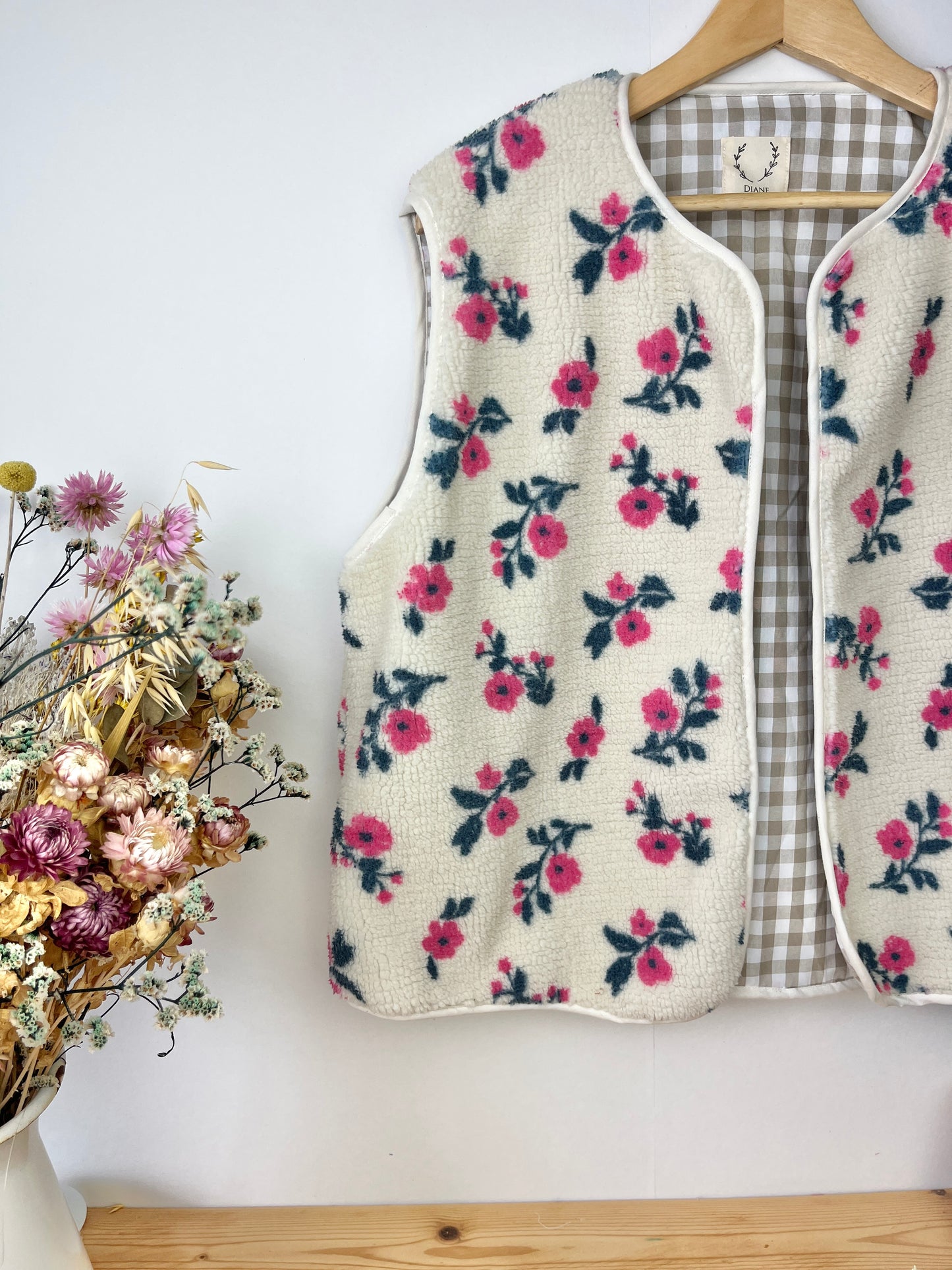 Coraliane floral cardigan with cream gingham trim - made to order