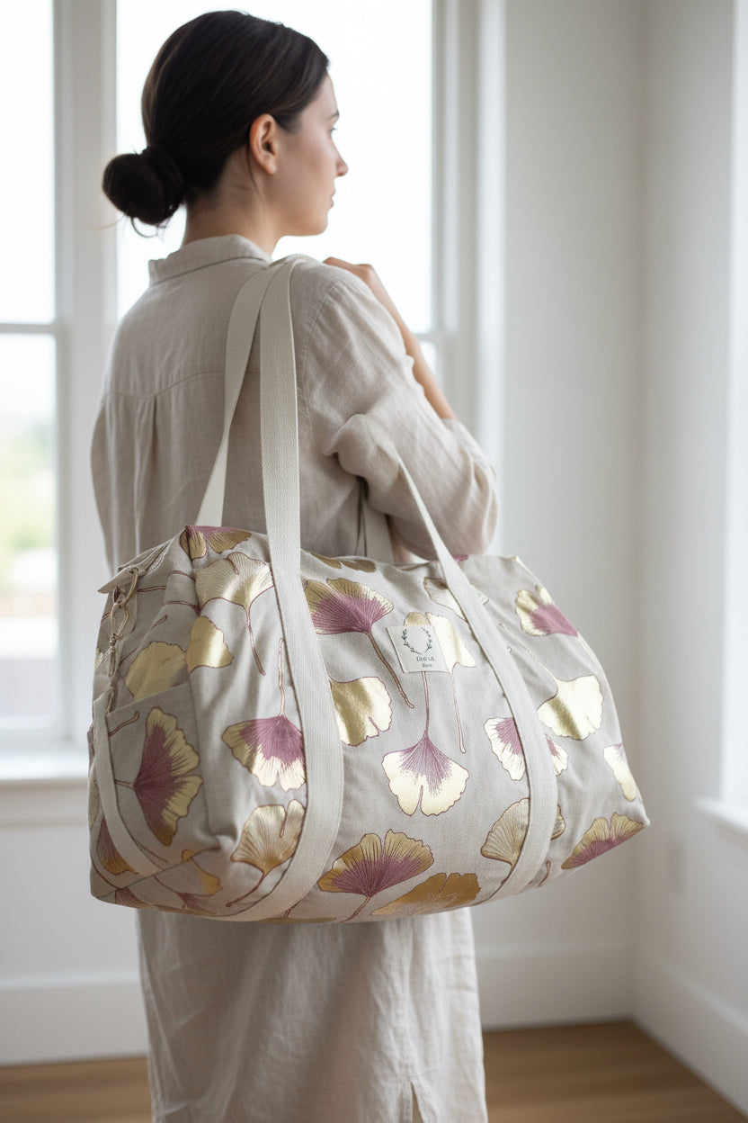 Hélène the golden ginkgo diaper bag