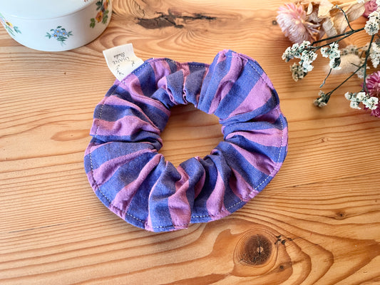 Chouchou coton rayé mauve et bleu- sur commande
