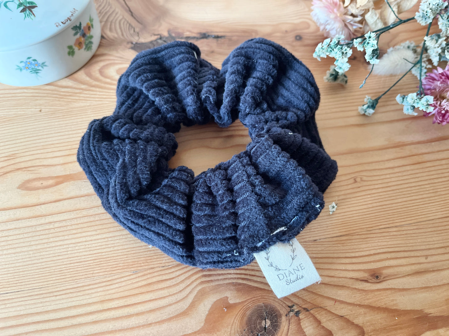 navy blue velvet scrunchie