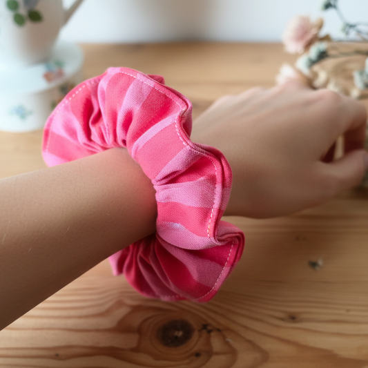 Chouchou coton rayé rouge et rose