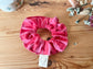 Red and pink striped cotton scrunchie