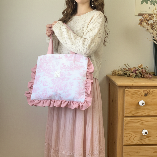 The small ruffled tote bag is 100% customizable.