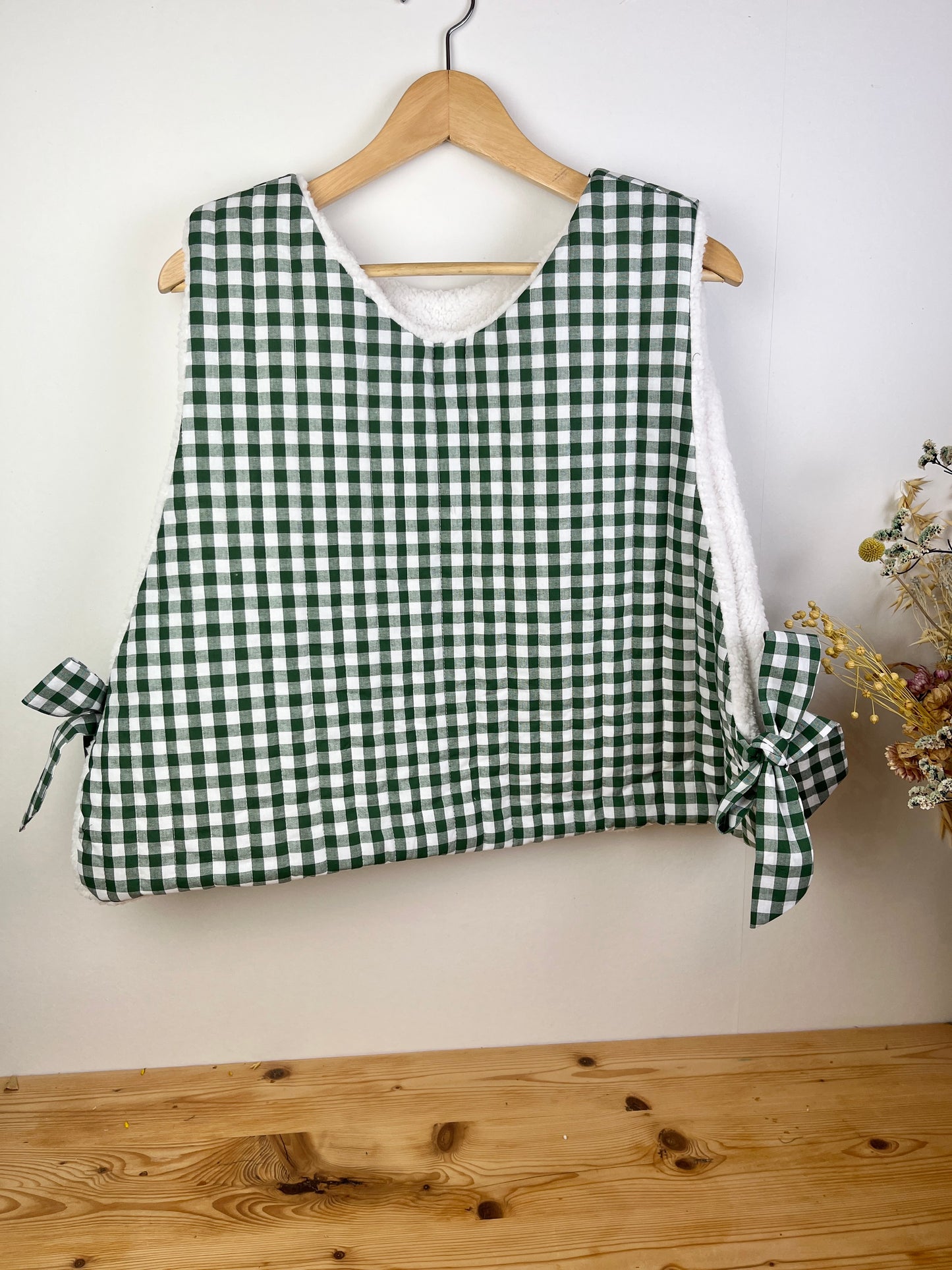 The Josephine sherpa sweater in fir green gingham