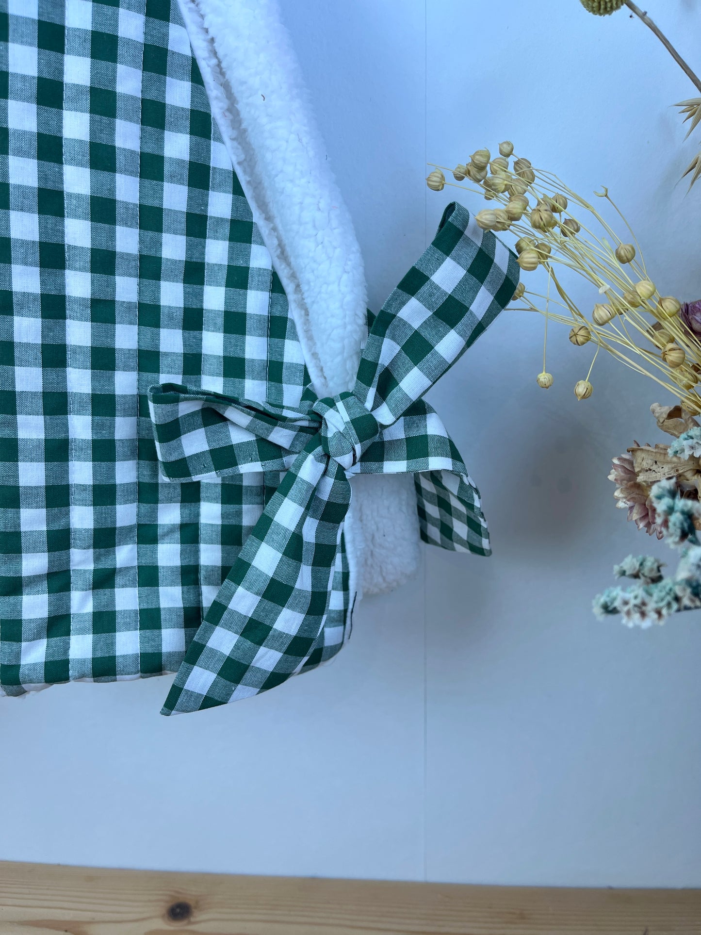 The Josephine sherpa sweater in fir green gingham