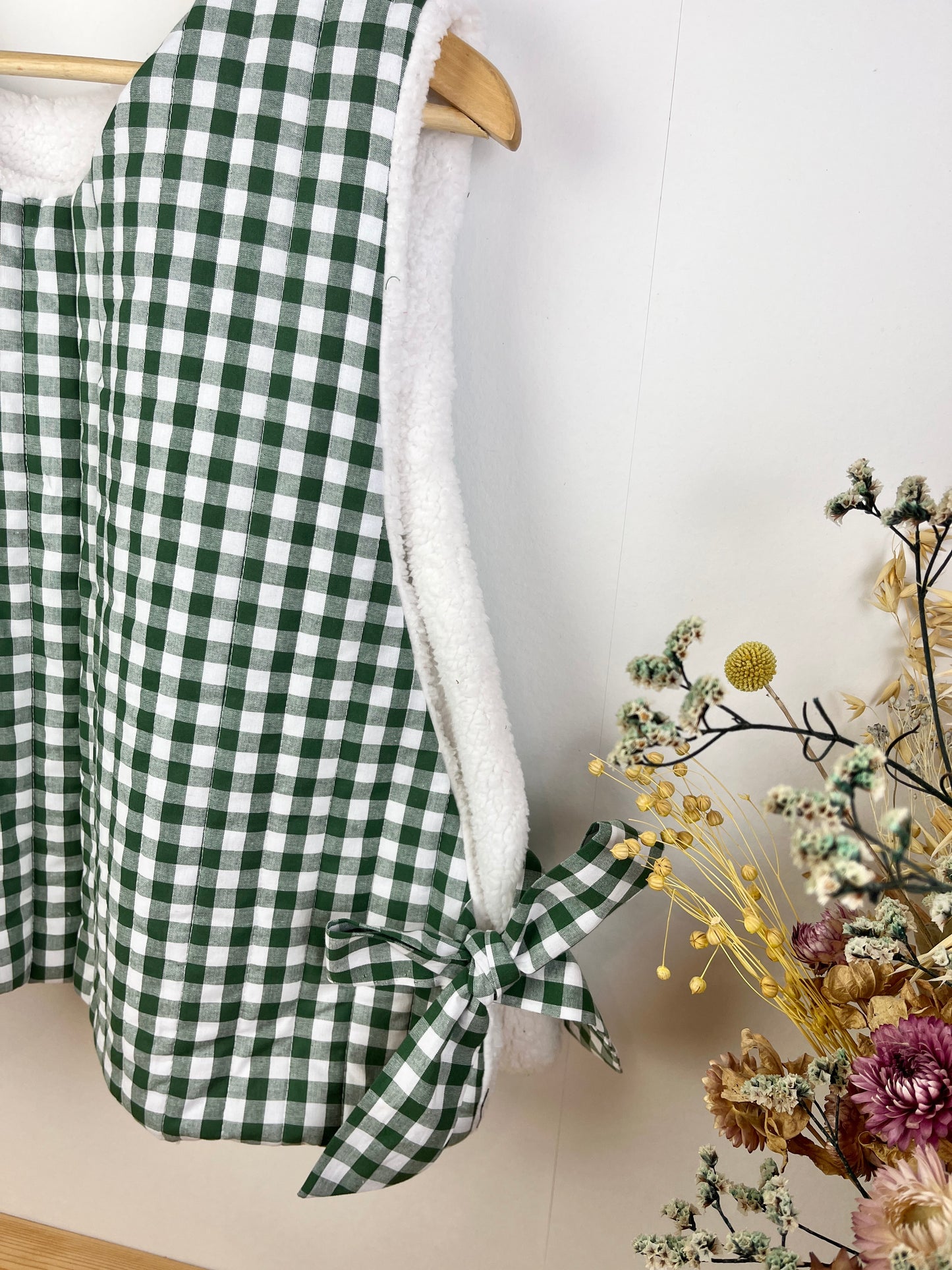 The Josephine sherpa sweater in fir green gingham