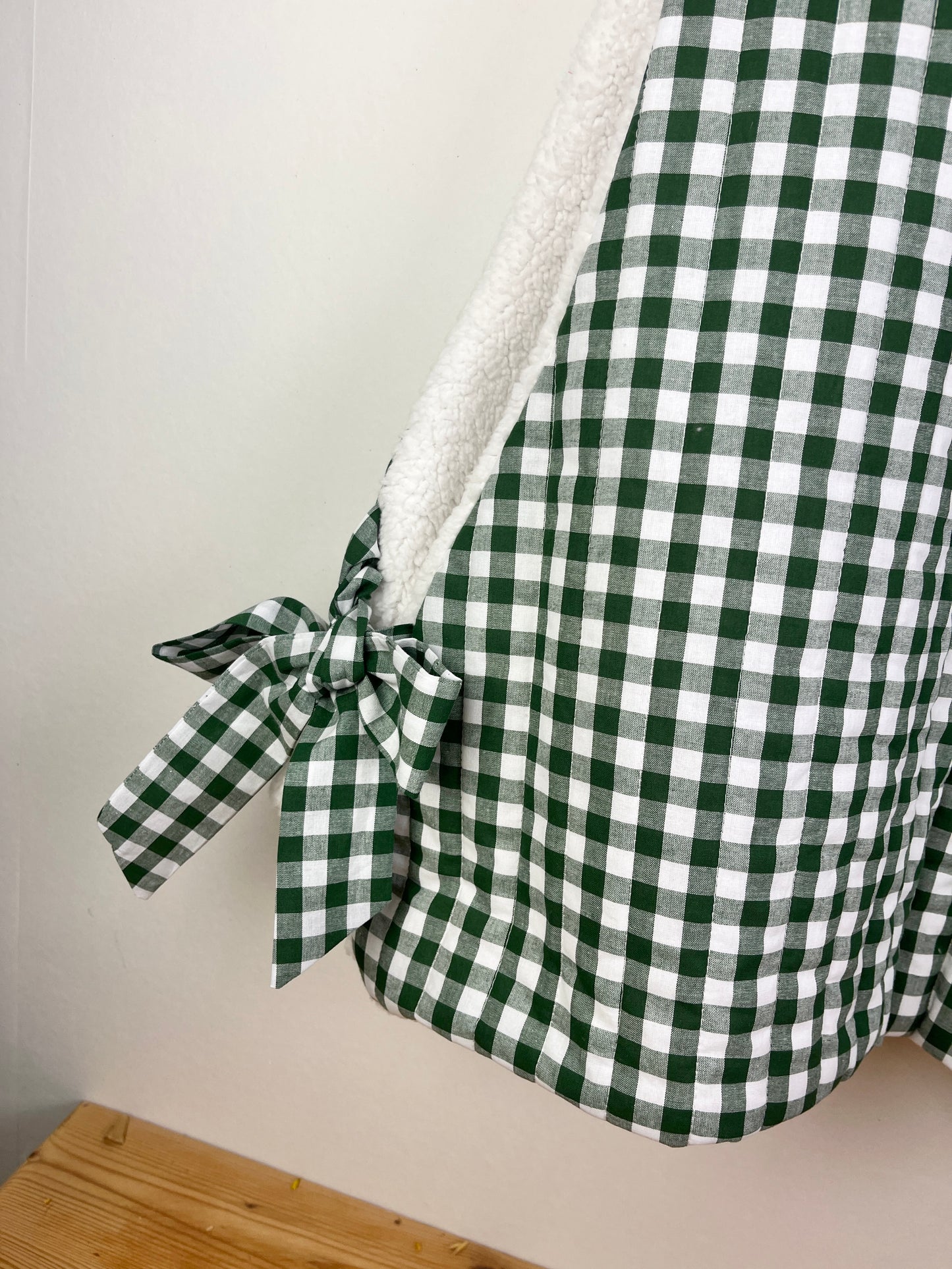 The Josephine sherpa sweater in fir green gingham